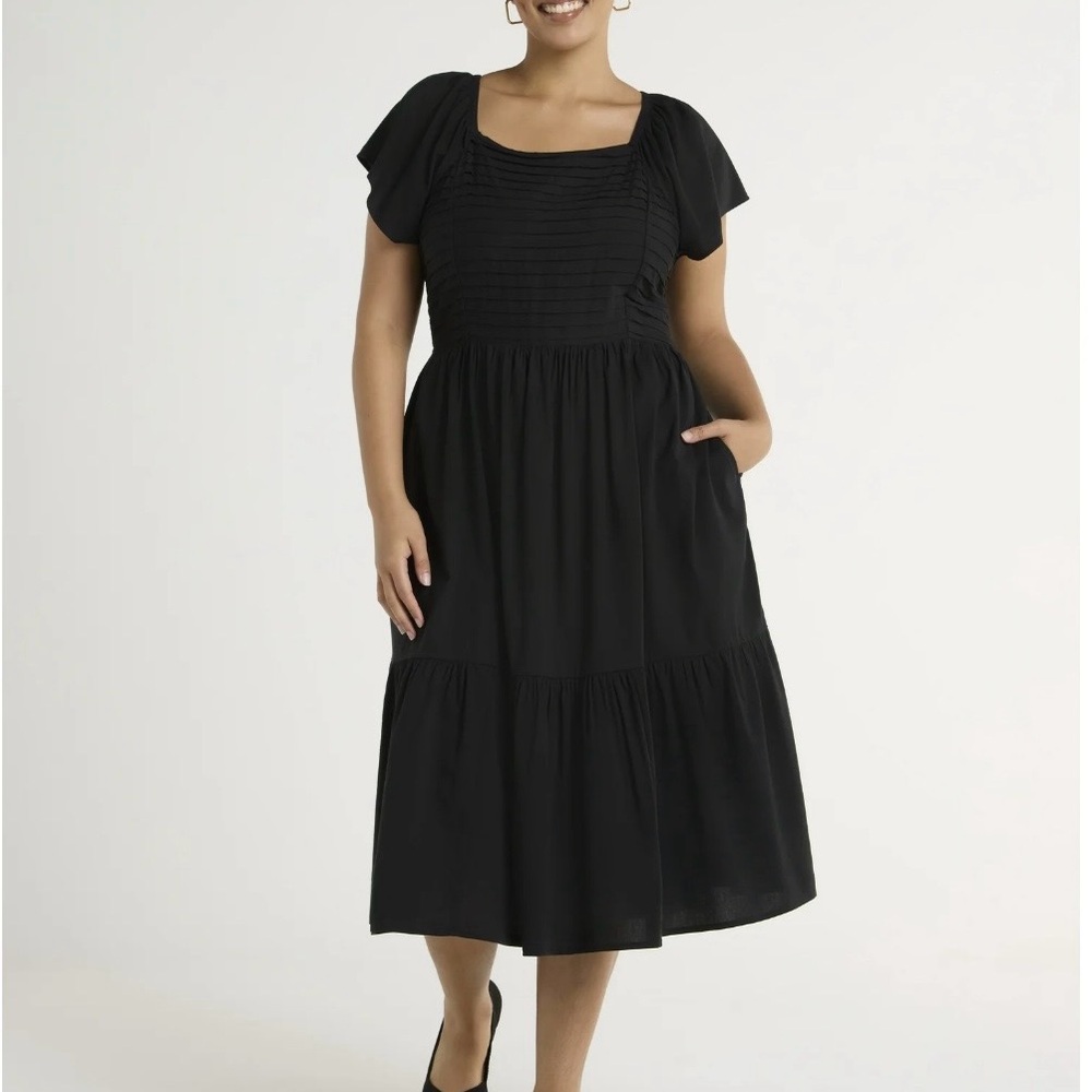 NWT Women’s Size 4X (28W-30W) Terra & Sky Black Flutter Sleeve Midi Dress